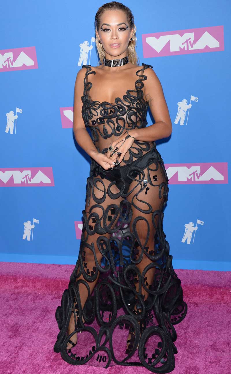 Rita Ora in See Through Gown on the 2018 MTV Red Carpet
