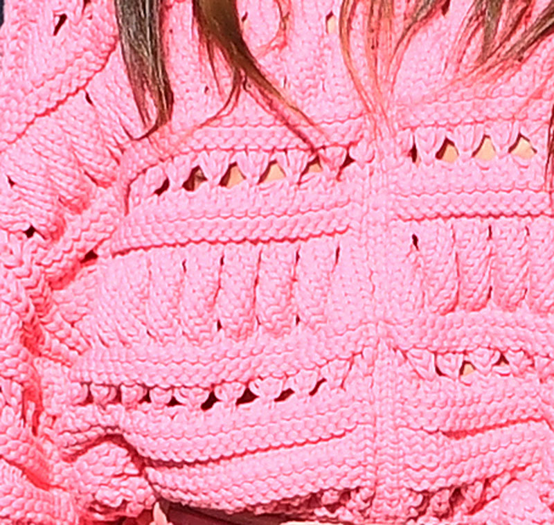 Sara Sampaio Nipple Peek in Thick Pink Sweater