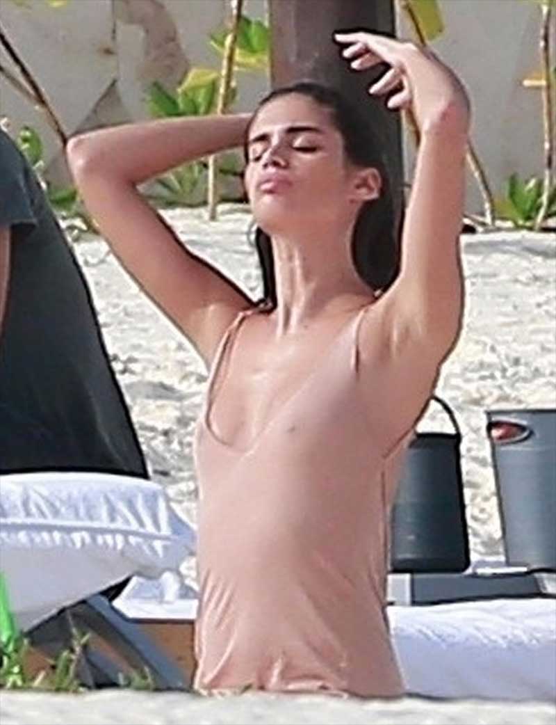 Sara Sampaio Nipples in See Through Outfit