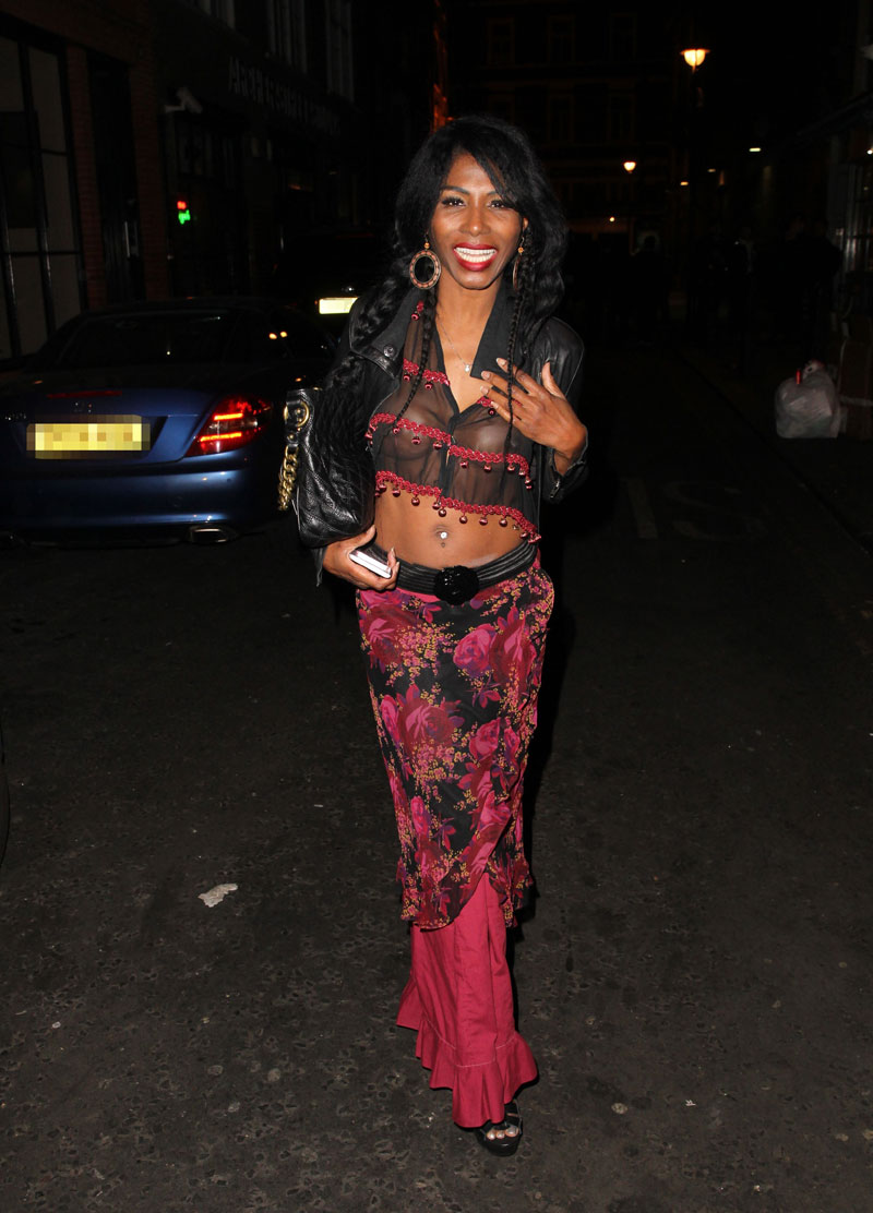 Sinitta Braless in Totally See Through Black Blouse