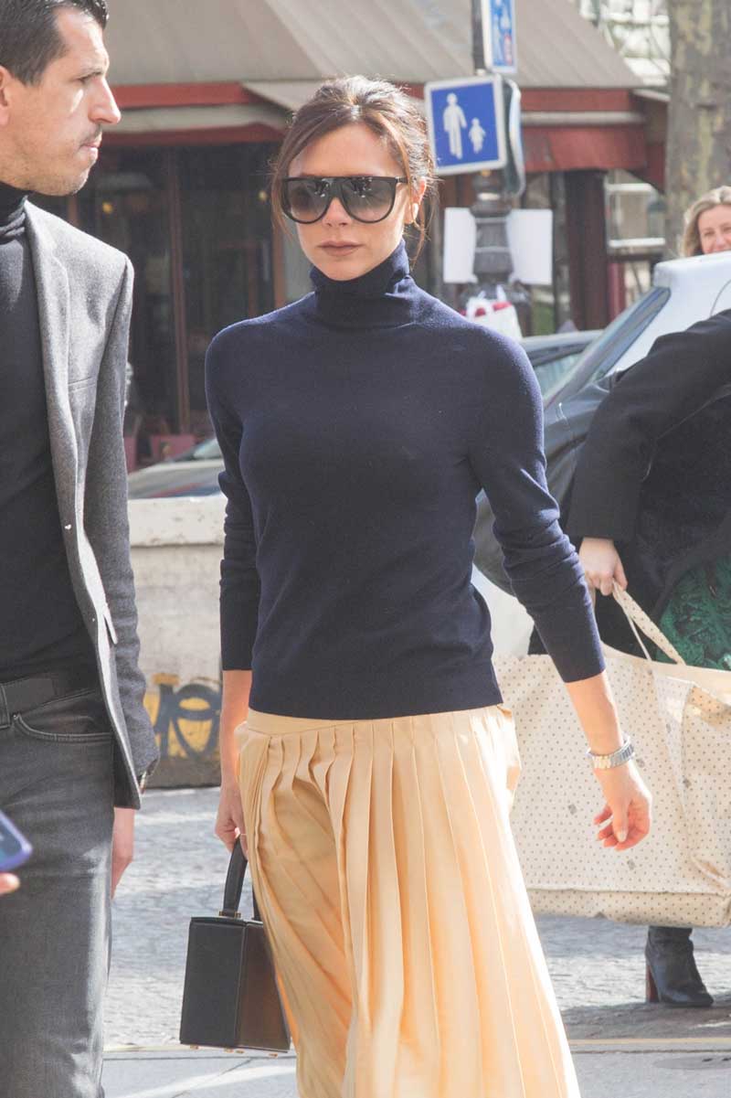 Victoria Beckham in Sheer Black Turtleneck Sweater