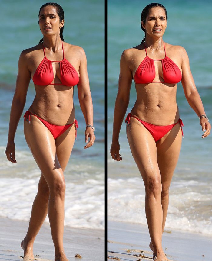 Padma Lakshmi Wet Red Bikini