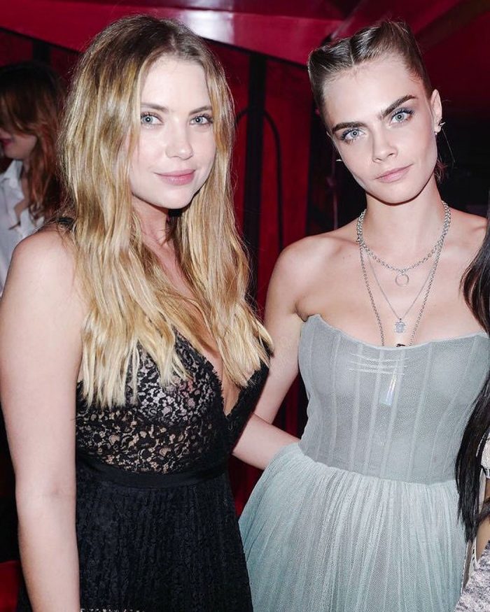 700px x 875px - Ashley Benson Nipples in Lace Corset with Cara Delevingne ...