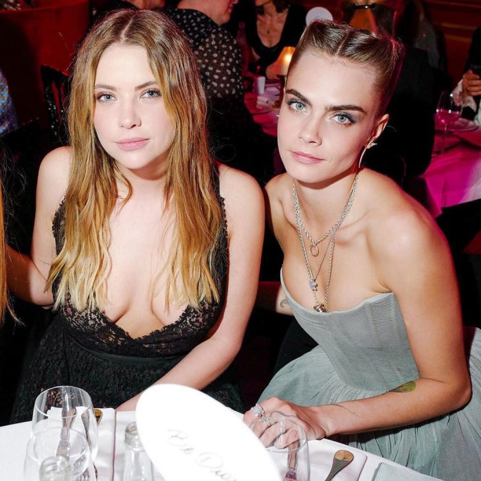 Ashley Benson Nipples in Lace Corset with Cara Delevingne