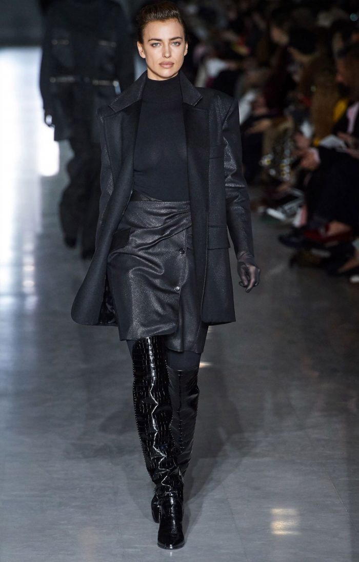 Irina Shayk Braless in Black Top on the Cat Walk