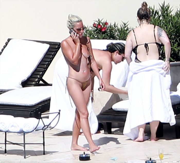 Lady Gaga Topless by the Pool in Mexico