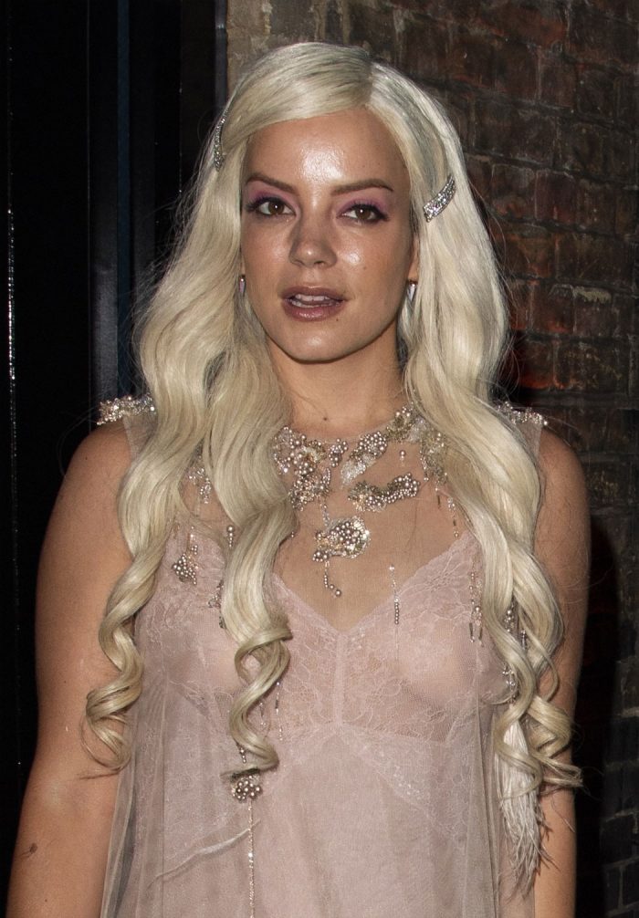 Lily Allen Breasts in See Through Dress at the Brit Awards