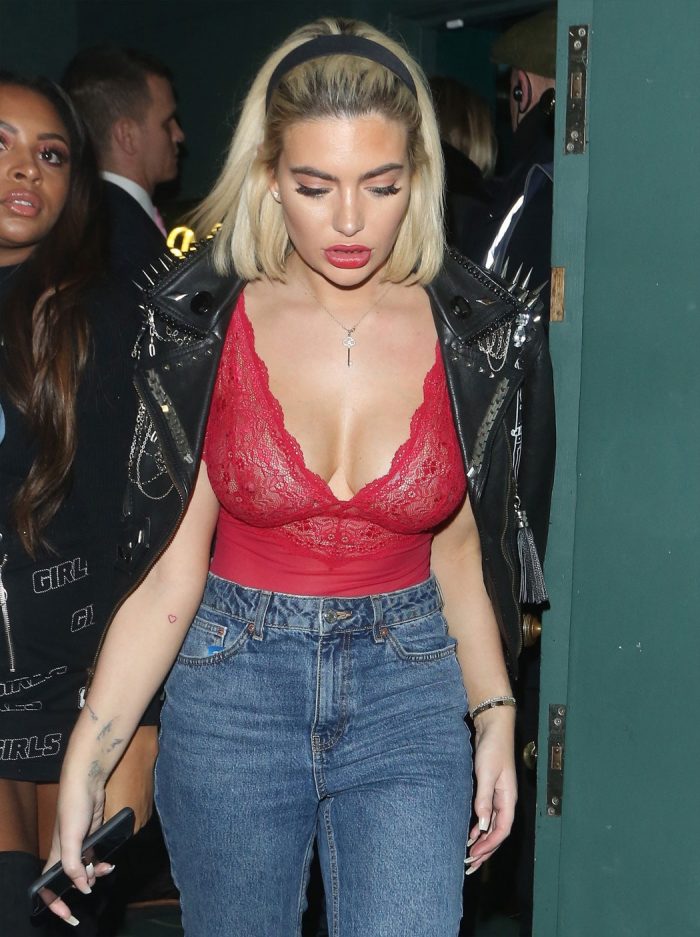 Megan Barton Hanson Nipples in Red Lace Top