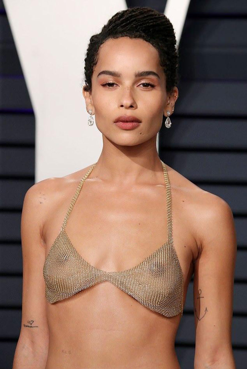 Zoe Kravitz Nipples in See-Through Bra on the Oscars Red Carpet