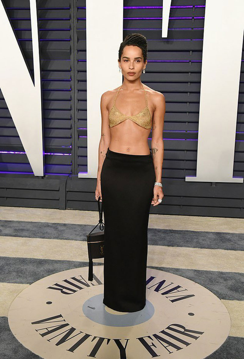 Zoe Kravitz Nipples in See-Through Bra on the Oscars Red Carpet