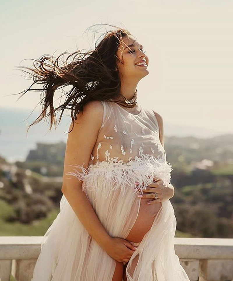 April Love Pregnant Boobs in Lacy Babydoll