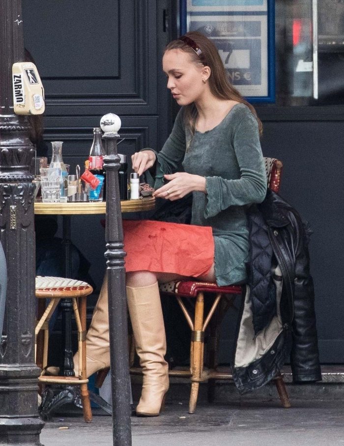Lily Rose Depp Braless Pokies at Lunch