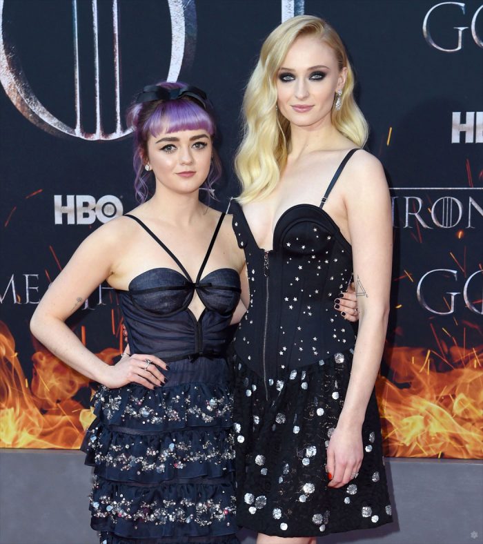 Sophie Turner GOT Finale Cleavage and Legs + Maisie Williams + Video