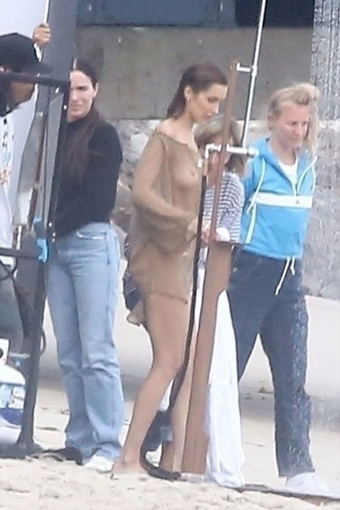 Bella Hadid Papped on a Beach Photo Shoot
