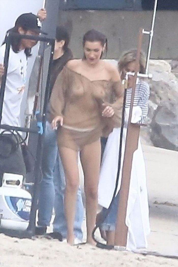 Bella Hadid Papped on a Beach Photo Shoot