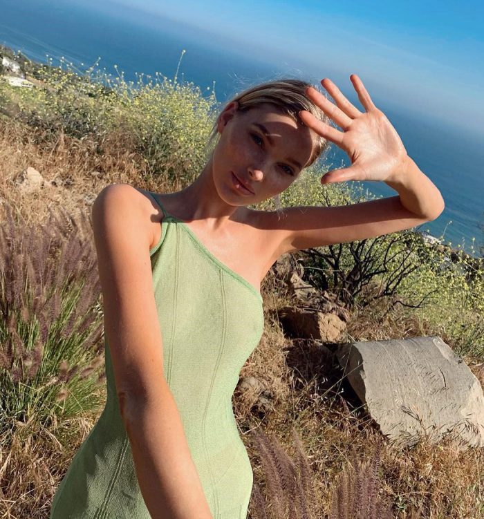 Elsa Hosk Braless Pokies in Green
