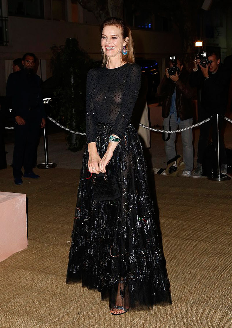 Eva Herzigova Braless in Black Floor Length Gown