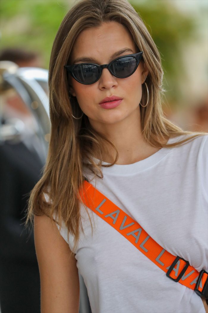 Josephine Skriver Braless in See Through T-Shirt