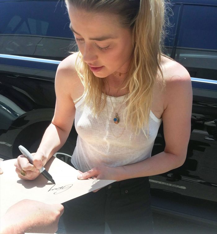Amber Heard Braless Boobs in a Wife Beater