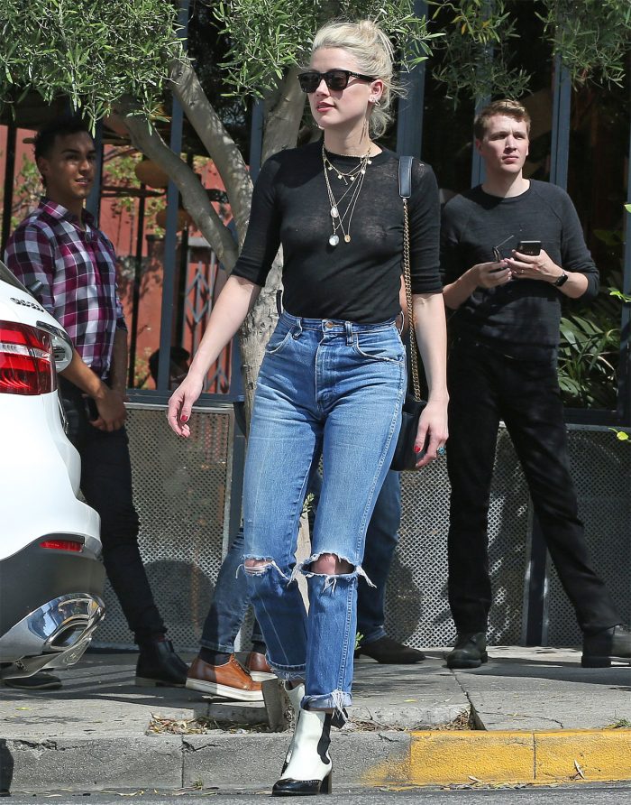 Amber Heard Braless in a Thin Black T-Shirt