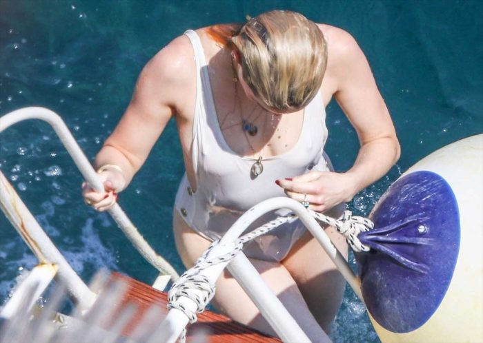 Amber Heard Hard Nips in Wet White Swimsuit