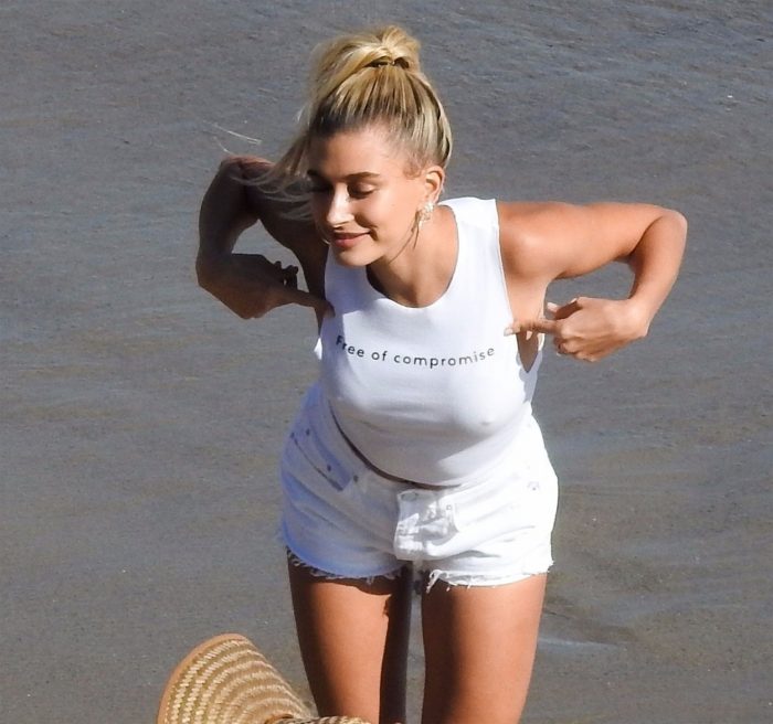 Hailey Baldwin Bieber Rock Hard Nipple Pokies in the Ocean