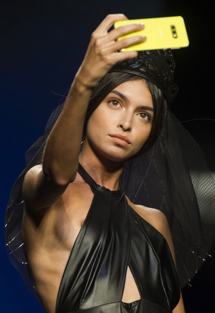 Lucia Rivera Nipple Slip in Leather on the Catwalk