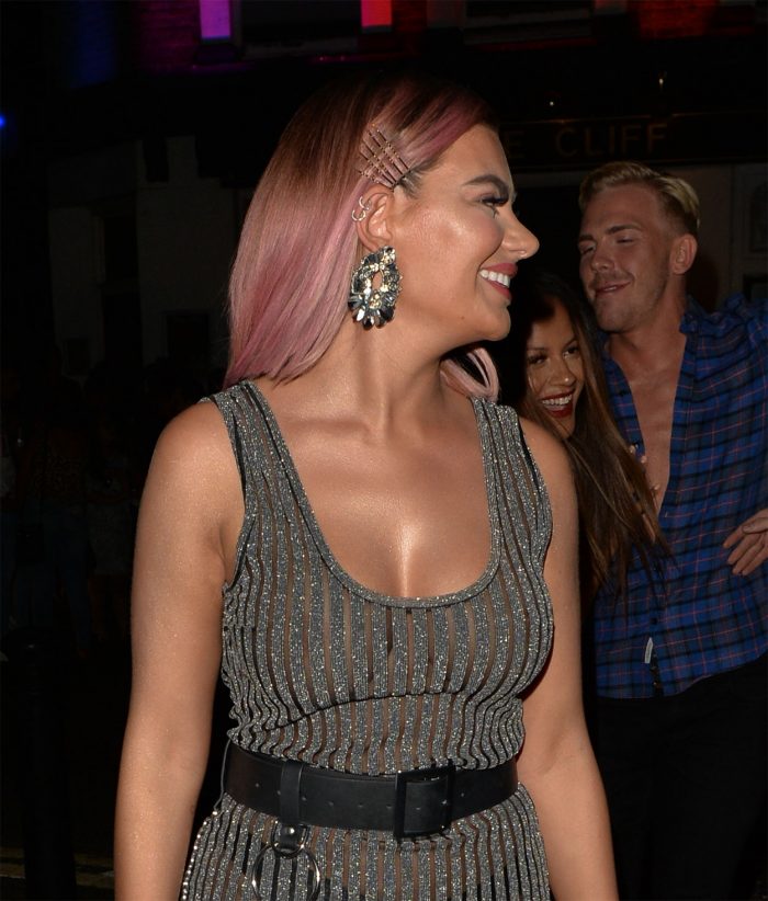 Megan Barton Hanson Nipples and Braless in Sheer Dress