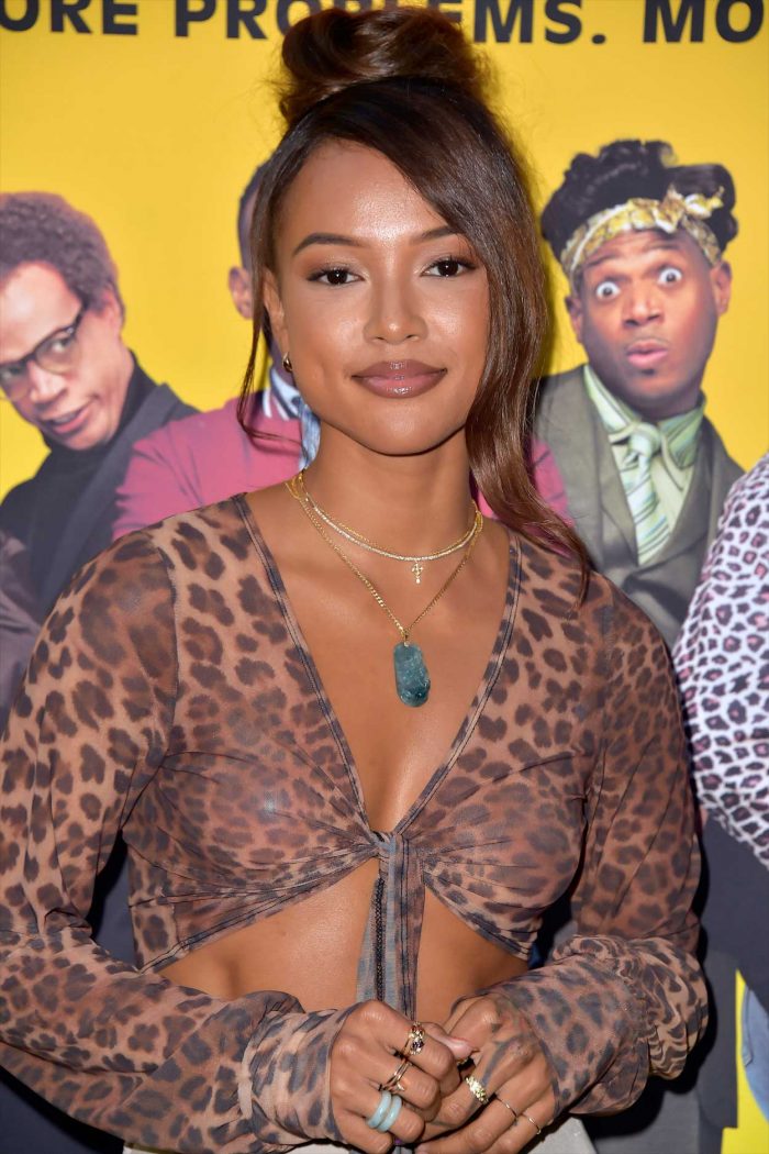 Karrueche Tran Nipple Pasties in Animal Print Top