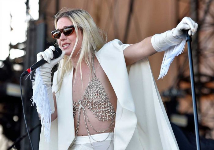 Natalie Bergman on Stage Braless in Chainlink Mesh Top