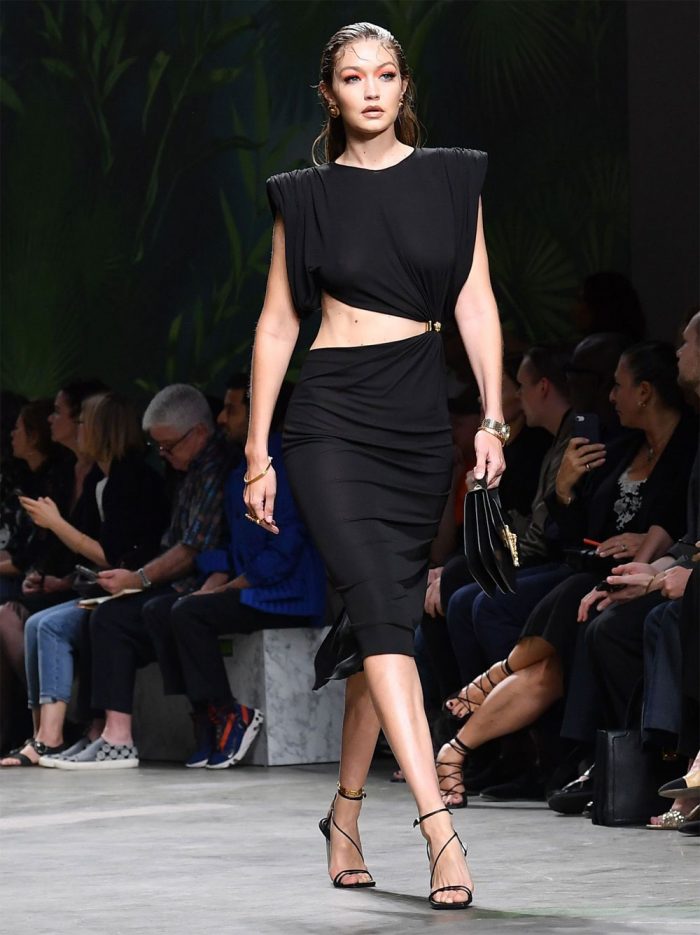 Gigi Hadid Braless in All Black Dress on the Catwalk