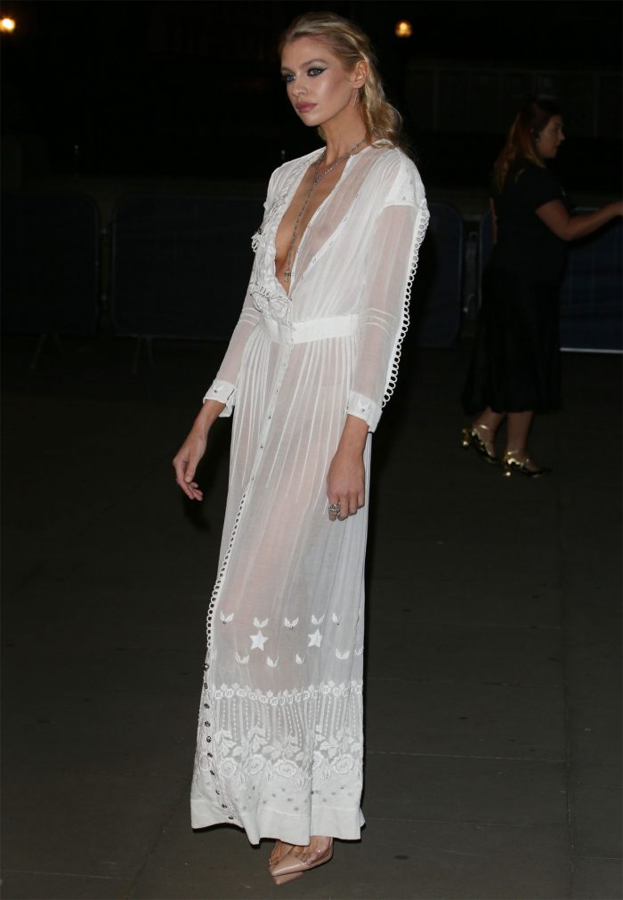 Stella Maxwell Nipple Slip in White BoHo Dress