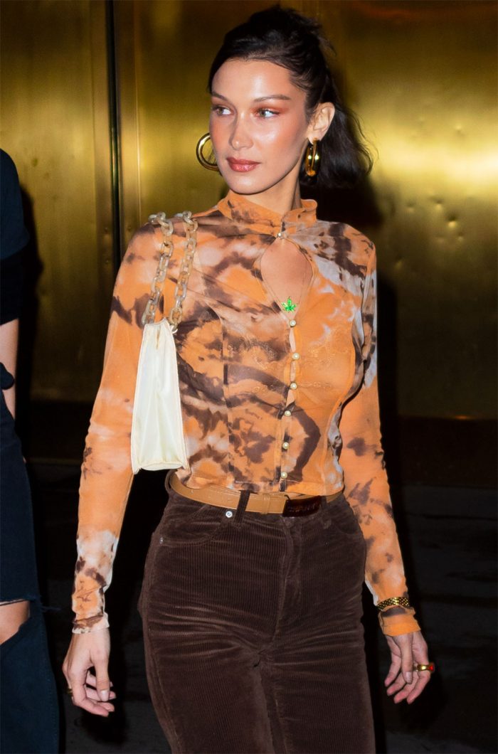Bella Hadid Wearing a Colorful Sheer Blouse