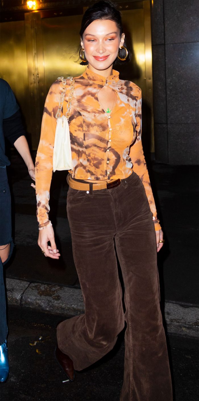 Bella Hadid Wearing a Colorful Sheer Blouse