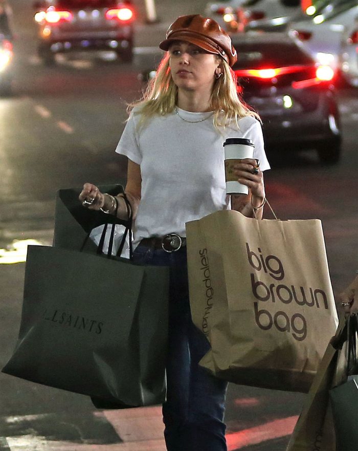 Miley Cyrus Braless Pokies in Thin White Tee Shirt