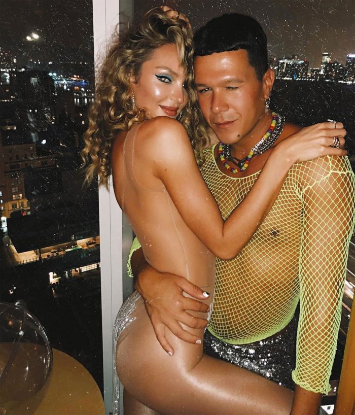 Candice Swanepoel Braless Boobs in Sheer Halloween Costume