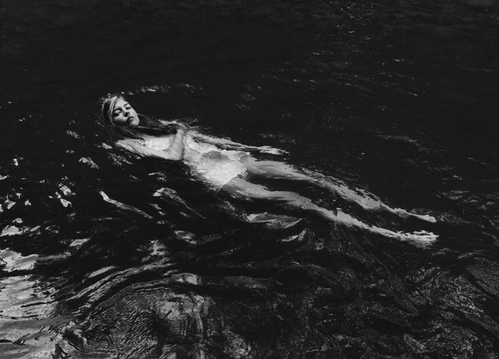 Martha Hunt Black & White Wet in a River