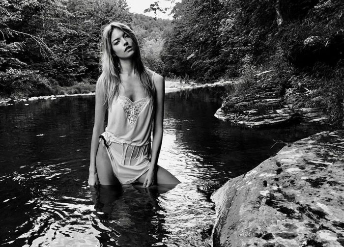 Martha Hunt Black & White Wet in a River