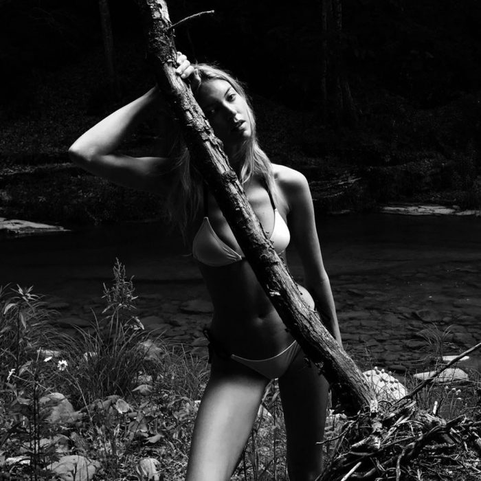 Martha Hunt Black & White Wet in a River