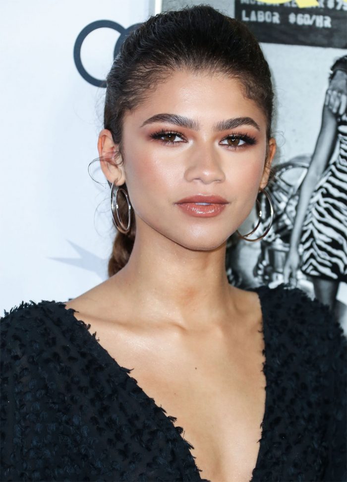 Zendaya Braless in a Slightly See Through Black Dress