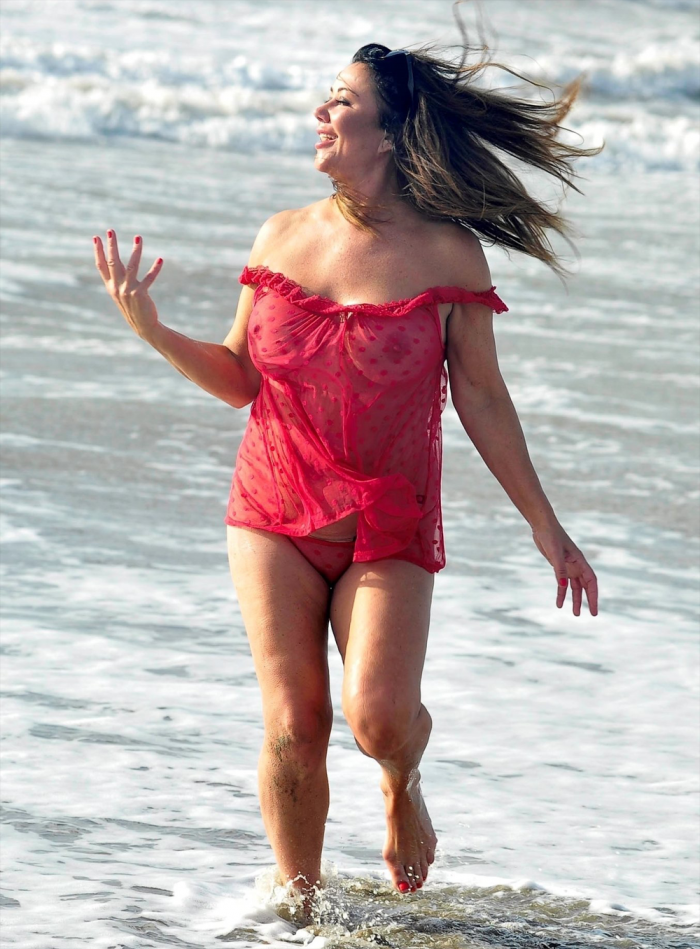 Lisa Appleton in a Wet Red Chemise That Leave Nothing to the Imagination