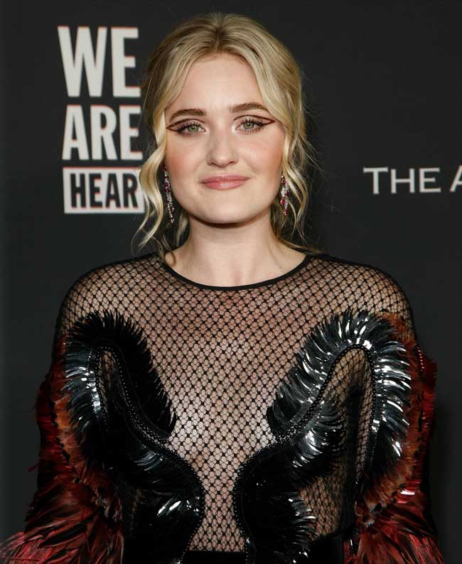 AJ Michalka Slight Nipple Peek in Black Fishnet Dress