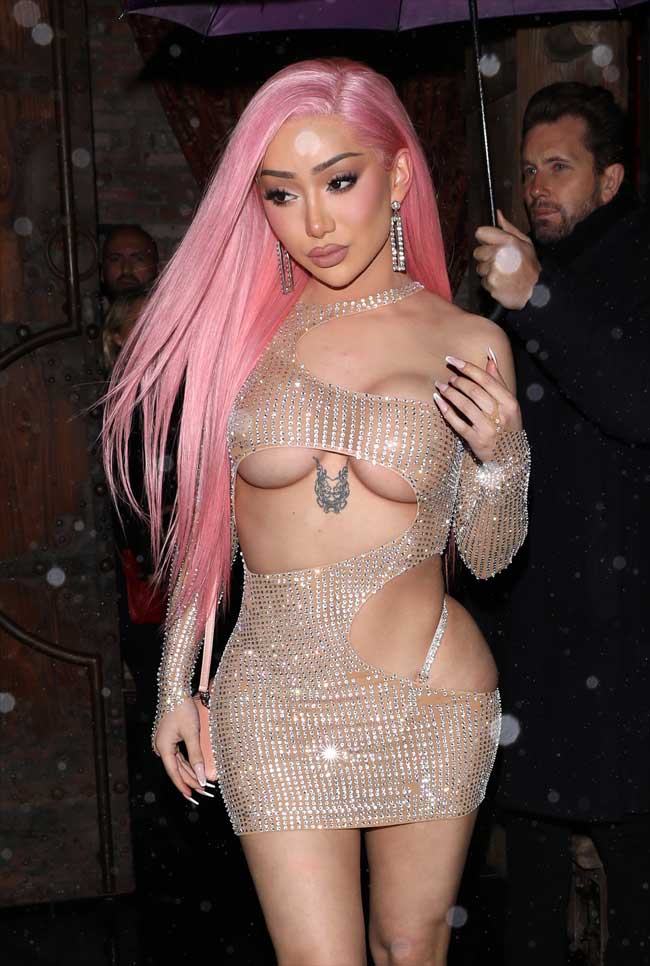 Nikita Dragun Wearing a Barely There Beige Dress