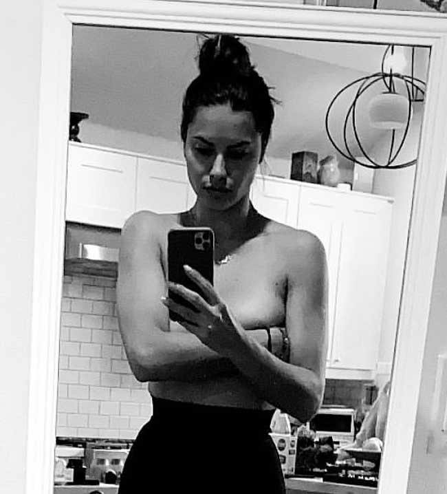 Adriana Lima Topless Areola Slip in Mirrored Selfie