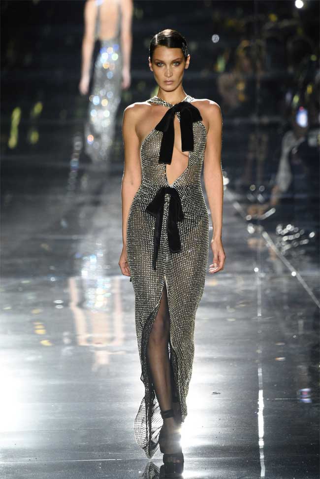 Bella Hadid Hits the Catwalk in a Sheer Black Gown