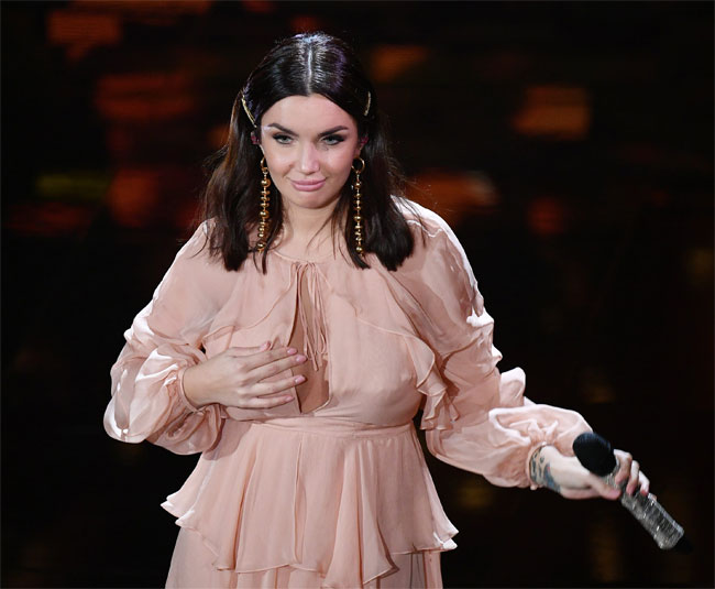 Elettra Lamborghini’s Big Braless Breasts in a Silk Dress