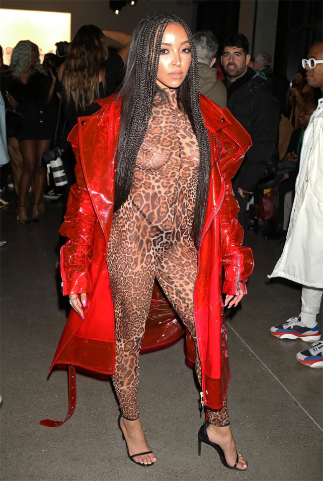 Tinashe Braless Under her Animal Print Bodysuit