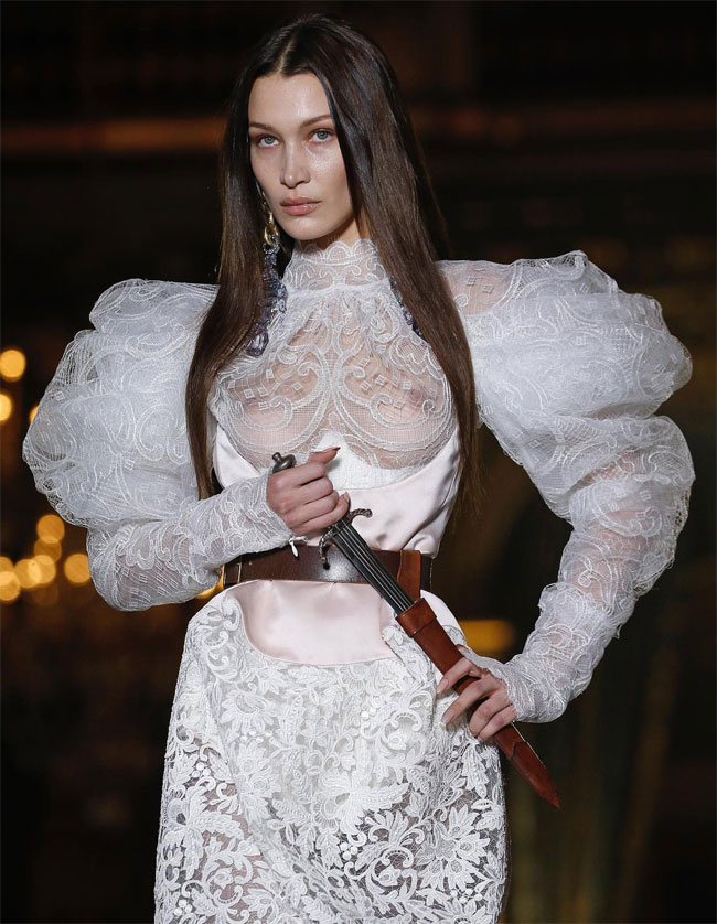 Bella Hadid Boobs on Display in Sheer White Lace Gown