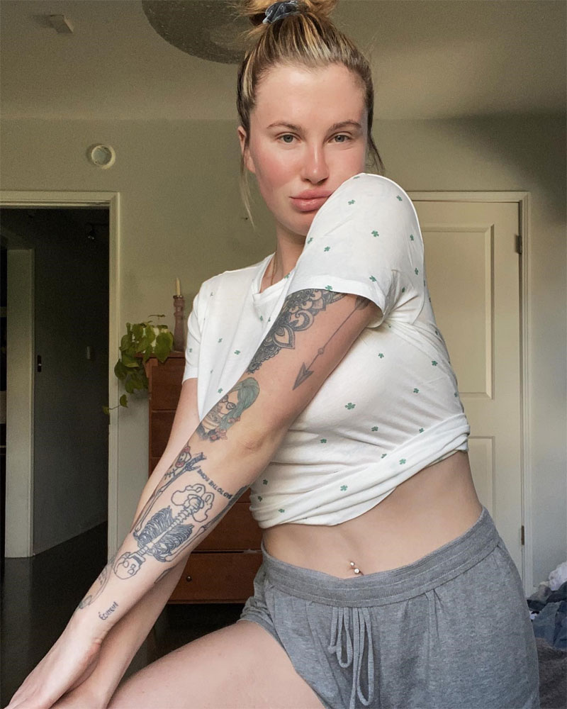 Ireland Baldwin Braless in a Thin White Top