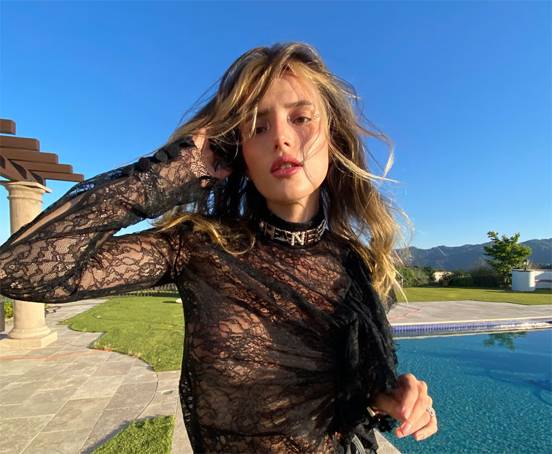 bella thorne, no bra, braless, sheer,